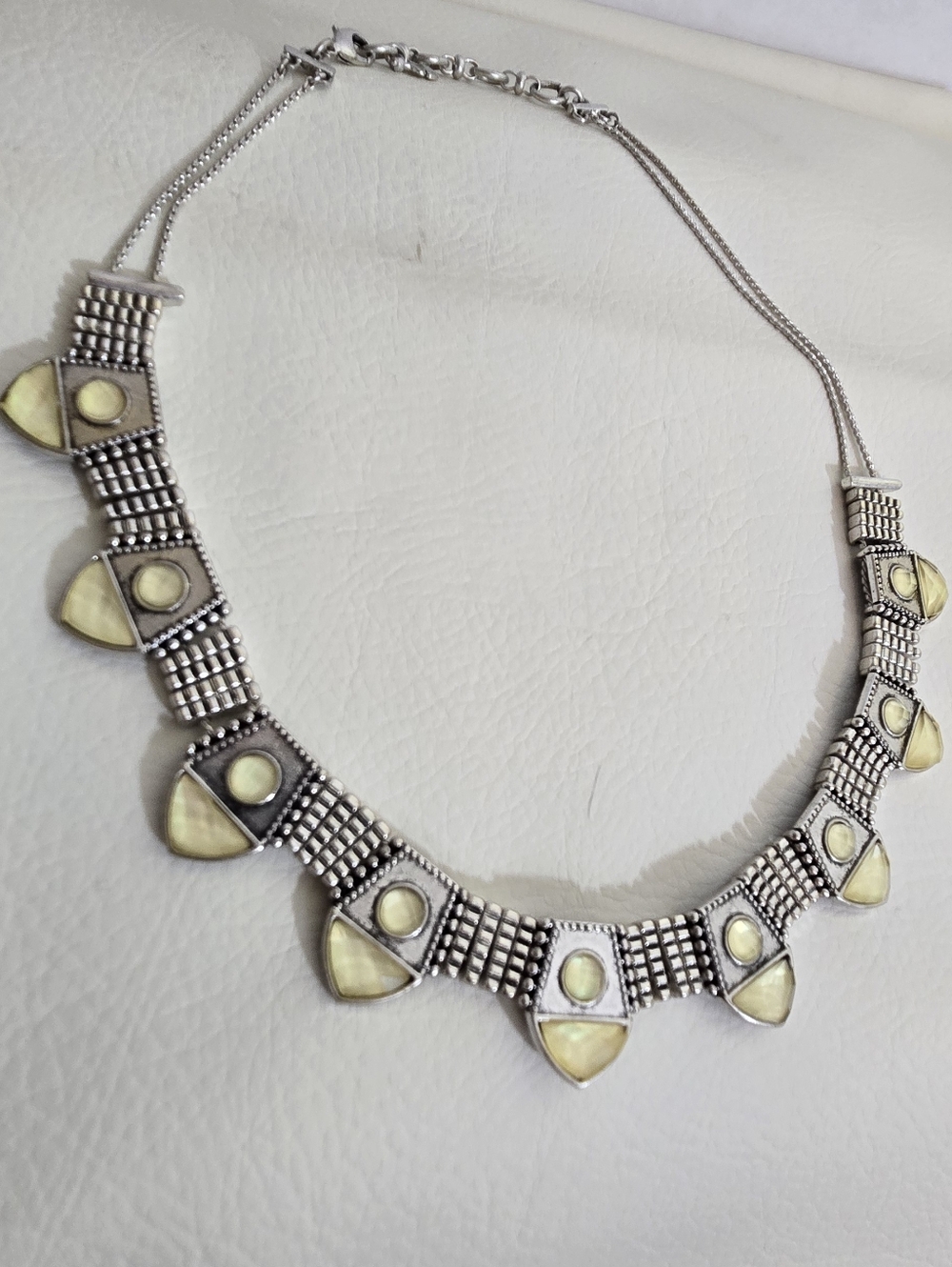 Vintage Sterling-Style Yellow Mother-of-Pearl Deco Accent Necklace